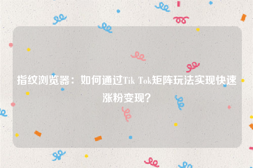 指纹浏览器：如何通过Tik Tok矩阵玩法实现快速涨粉变现？